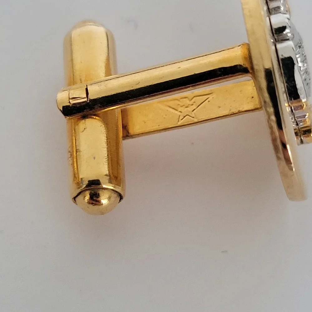 Dunhill Vintage US Navy Officer Crest Cufflinks Gold Silver Tone Two-Tone Boxed